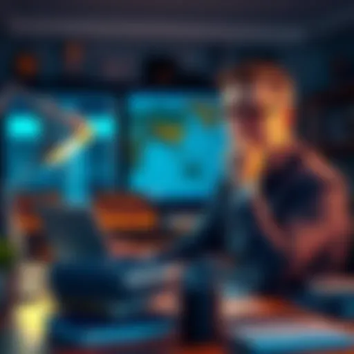 Author Marco Visconti sitting at a desk with books and a laptop, looking thoughtful about his forum ban.